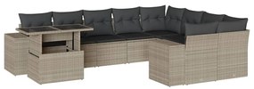 10 részes világosszürke polyrattan kerti ülőgarnitúra párnákkal