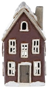 Karácsonyi dekoráció Téli ház kéménnyel, kerámia,sötét lila