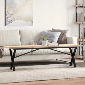 Tömör fenyőfa és acél X-vázú dohányzóasztal 160x40x45,5 cm