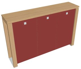 Verno+ közepes szekrény 200 x 46 x 130 cm, üvegajtó, világos tölgy / piros