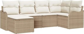 vidaXL Kerti Kanapé Szett párnával 6 pcs Bézs és fehér Poli rattan