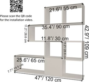 Karlin könyvespolc, fehér-antracit, 120 cm