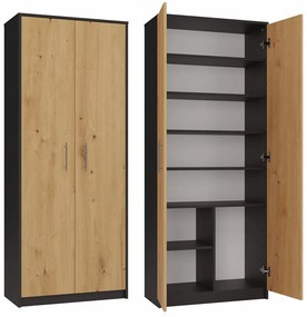 MIX Oliv 2D könyvespolc, irodai szekrény, 74x180x35 cm, antracit-tölgy