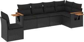 vidaXL 6 részes fekete polyrattan kerti ülőgarnitúra párnákkal