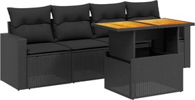 vidaXL 5 részes fekete polyrattan kerti kanapészett párnákkal