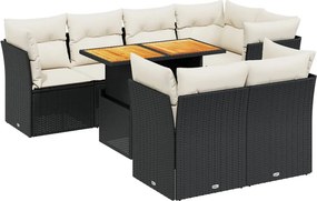 vidaXL 8 részes fekete polyrattan kerti ülőgarnitúra párnákkal