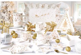Christmas Lights fehér arany karácsonyi porcelán kínáló tálca 35x23 cm