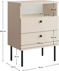 Éjjeliszekrény 2 fiókkal, kasmír/fekete, IGNE TYP 1