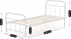Fém ágy 90x200 cm méretben, fehér színben PABLO
