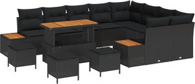 vidaXL Kerti Kanapé Szett 13 pcs Fekete polirattan