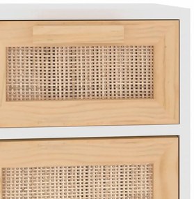 fehér tömör fenyő/természetes rattan tálalószekrény 60x30x75 cm