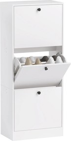 HOMCOM Cipőszekrény 3 Fiókkal, Cipőtartó Állítható Elválasztóval, Karcsú Cipőtároló 12 Pár Cipőhöz 47 x 28 x 115 cm, Fehér | Aosom