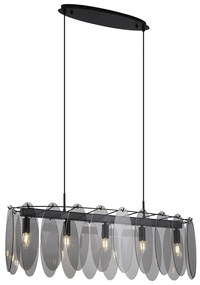 Design függőlámpa fekete füstüveggel ovális 5-lámpás - Mochan