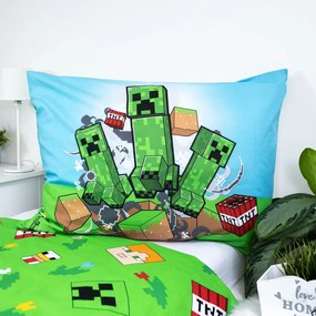 Zöld-kék egyszemélyes pamut gyerek ágyneműhuzat 140x200 cm Minecraft "Outdoor Mobs" – Jerry Fabrics