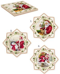 Karácsonyi porcelán süteményes csillagtál díszdobozban 32 cm - Christmas Time / Télapó hóemberrel