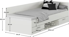 Ágy, 90x200, fehér, BOAT