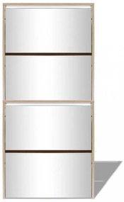 4 szintes tükrös tölgy cipőszekrény 63 x 17 x 134 cm