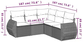 5 részes világosszürke polyrattan kerti ülőgarnitúra párnákkal