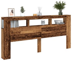 antik fa színű szerelt fa LED-es fejtámla 220x18,5x103,5 cm
