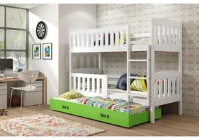 Gyerek emeletes ágy KUBUS kihúzható ággyal 80x190 cm - fehér Zöld