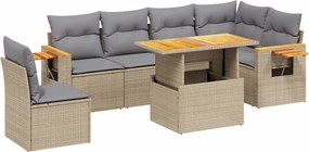 vidaXL 7 részes bézs polyrattan kerti ülőgarnitúra párnákkal