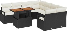 vidaXL Kert étkező szett párnával 9 pcs Fekete és Krém
