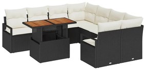 vidaXL Kert étkező szett párnával 9 pcs Fekete és Krém