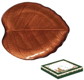 Hársfalevél őszi üveg tányér 23x20 cm díszdobozban Forest Dream