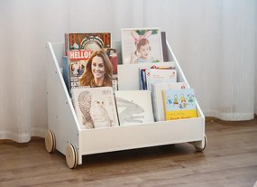 Gyerek könyvespolc kerekekkel, fehér, BERUS