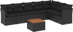 vidaXL 8 részes fekete polyrattan kerti ülőgarnitúra párnákkal