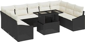 vidaXL Kanapé Szett párnával 10 pcs Fekete és Krém polirattan