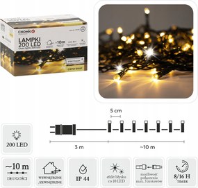 Led Lámpa 200L Meleg Fehér Hideg Vaku 3 10 M Belső/külső 9478