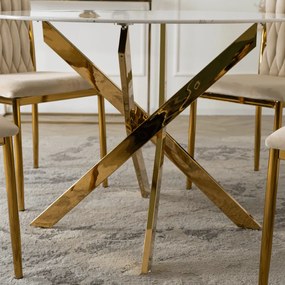 BALI üveg asztal 100 cm fehér márvány/arany