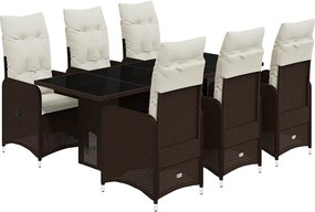 vidaXL 7 részes barna polyrattan kerti bisztrógarnitúra párnákkal