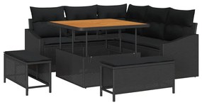vidaXL Kerti Kanapé Szett párnával 8 pcs Fekete polirattan