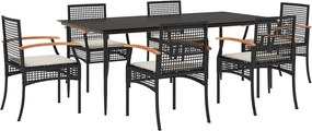 vidaXL 7 részes fekete polyrattan kerti étkezőgarnitúra párnával