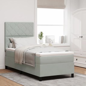 Boxspring Ágy Mattal Világosszürke Egyszemélyes Bársony