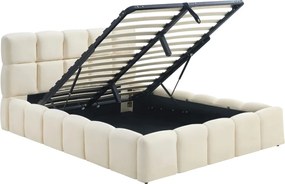 Ágy 140x200 cm méretben, ágyneműtartóval, krém színben, velúr kárpittal MURCJA