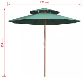 zöld dupla tetős napernyő fa rúddal 270 x 270 cm