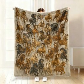 Színes takaró Ló Lovak Kollázs Boho Art puha meleg ajándék 150x200 cm