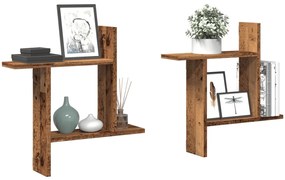 2 db antik fa színű szerelt fa fali polc 50 x 12 x 50 cm