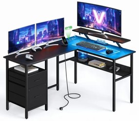 SOLEA-X íróasztal háttérvilágítással, barna/fekete