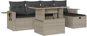 vidaXL 6 részes világosszürke polyrattan kerti ülőgarnitúra párnákkal