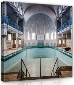 Vászonkép 80x80 Elhagyott medence építészet szimmetria ívek kupola csempe csend