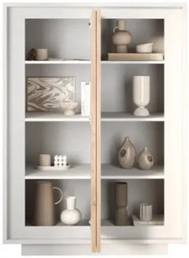 SKY 2.0 magas komód, 2 ajtóval, fehér matt lakkozott vázzal és Cadiz tölgy mintázatú laminált előlapokkal