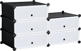 HOMCOM Műanyag Cipőtartó Polc 6 Pár Cipőhöz, Cipődoboz Előszobába, DIY Moduláris Polc, Cipőtároló Fekete+Fehér 49 x 36,5 x 108 cm | Aosom