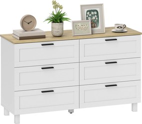 HOMCOM 6 fiókos komód, tárolószekrény fenyő lábakkal, modern stílus, hálószoba, nappali, előszoba, 120 x 38 x 71 cm | Aosom
