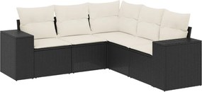 vidaXL 5 részes fekete polyrattan kerti kanapészett párnákkal