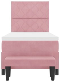 Rózsaszín Box Spring Ágy Matraccal és Pad 90x190 cm Bársony