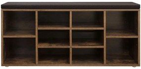 GABI cipősszekrény párnázott ülőkével, 10 rekesz, 104x30x48cm, fekete/sötét barna Jurhan